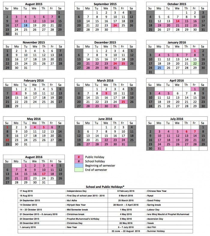 SES Academic Calendar - Surabaya European School